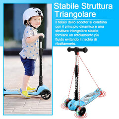 Kinderstep - 3 wielen - Kinder step jongens - LED Wielen - Verstelbaar - Blauw - YOLEO