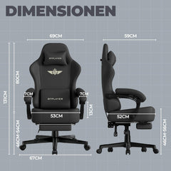 GTPLAYER Gaming stoel, ademende bureaustoel, ergonomisch, hoogwaardig kunstleer, ergonomische pc-stoel, 160° verstelbare rugleuning en uittrekbare voetensteun, draagkracht 180 kg, zwart