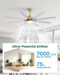 Sofucor Smart Plafondventilator, 167 cm (66 inch), Plafondventilator voor binnen en buiten met verlichting en afstandsbediening, werkt met Alexa/Google, Omkeerbare DC-motor, Verlichting