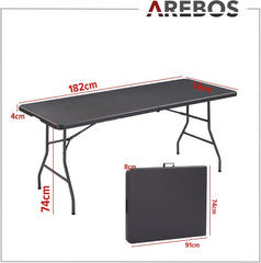 Arebos Klaptafel -182 x 74 x 74 cm - in Rotan-Look - Campingtafel - Tuintafel - Inclusief Draaggreep Antraciet