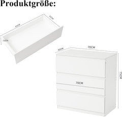 Komoda Commode Commode voor slaapkamer, 70 cm breed, commode, wit, met 3 laden, nachtkastje, ladekast, commode & dressoir, wit, voor kantoor, woonkamer, slaapkamer, hal, meubels (70 x 40 x 75 cm)