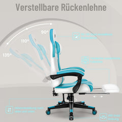 Ergonomische Bureaustoel -  Office Chair - Gamestoel - Volwassenen - Wit/Blauw - HLDIRECT - ZY04