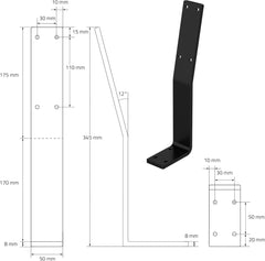 Rugleuninghouder - Staal - 34,5x9x5 cm - 2 stuks - Zwart - ML-Design