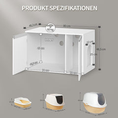 Hzuaneri CB01403X Kattenbak, kattenkast met afneembare scheidingswand, 80 x 48,3 x 48,5 cm, kattenhuis verstelbare inlaat (links of rechts) zijwand, antislip hoeken, wit CB01403X