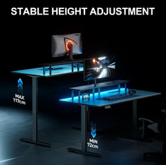 HLFURNIEU LED gamingbureau, 140 x 60 cm, elektrisch, met geïntegreerd stopcontact en USB-poort, monitorbeugel, 3 controllers met geheugenfunctie, gamingtafel, zwart