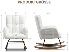 COMHOMA Schommelstoel, relaxstoel met armleuningen, oorfauteuil van teddypluche, schommelstoel, tot 150 kg belastbaar, zonneligstoel, tuinligstoel voor slaapkamer, woonkamer, stijlvol design, wit