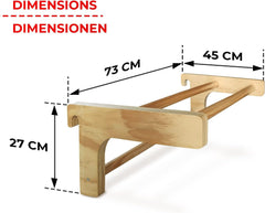 Physionics® Afneembare optrekstang voor wandrek – belastbaar tot 100 kg, 3 sporten, 73 x 45 x 27 cm, van hout, in hoogte verstelbaar – optrekbeugel, rekstang, ophangbeugel, turnwand