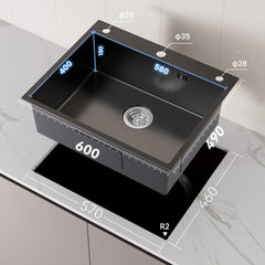 Spoelbak - Wasbak - Keuken - Graniet - 60x49 cm - Zwart - Auralum