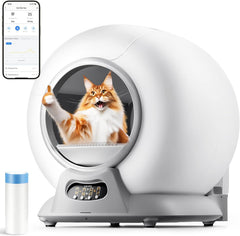 Zelfreinigend kattentoilet, extra 65 liter, afneembare zandcontrolebox, veilige alert, app-bediening, anti-pinch, geurisolerende kattenbak voor meerdere katten, wit