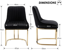 chairus Eetkamerstoelen, fluweel, metalen poten, gestoffeerd, modern, set van 2,  bekleding, metalen poten, gewatteerd, modern design, voor keuken, eetkamer, woonkamer, zwart