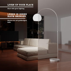 Boog Vloerlamp - E27 1 x Max. 60W Nodig of LED Dimbaar, Instelbare Hoogte (145-220 cm), Draaibare Kop, Retro Design, Wit - Staande Lampen, Vloerlampen voor Woonkamer, Slaapkamer, Kantoor