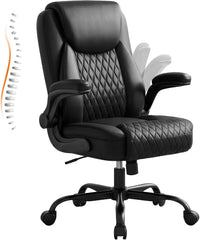 GTPLAYER Bureaustoel, ergonomisch, bureaustoel, managersstoel met hoge rugleuning, opklapbare armleuningen, in hoogte verstelbaar, PU-leer, extra brede zitting, voor kantoor en thuiskantoor, zwart