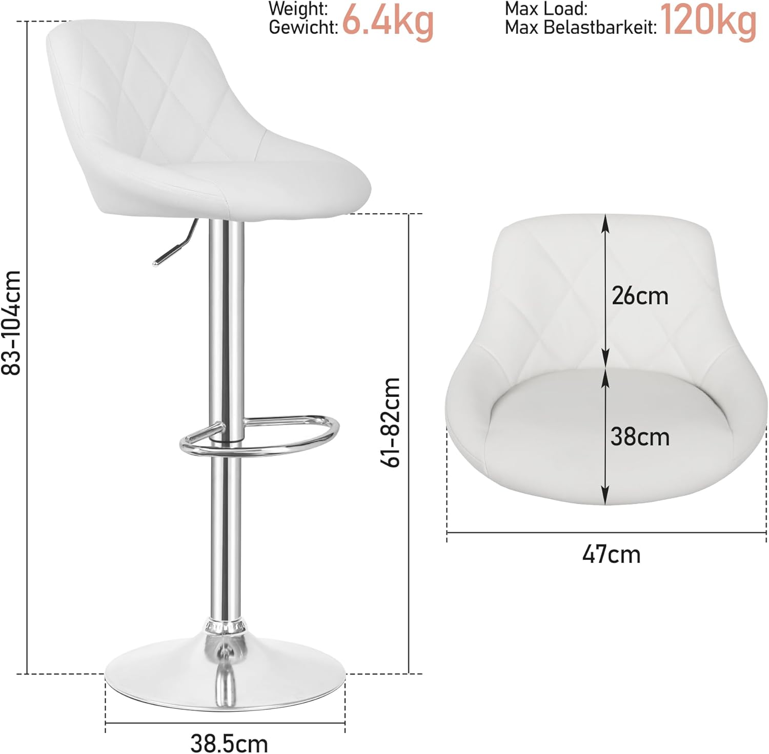MIADOMODO® Barkruk - set van 2 in hoogte verstelbaar, rugleuning, voetensteun, 360 graden draaibaar, staal, kunstleer, gevoerd, met/zonder armleuning - barstoel, barstoel, barstoel, keukenstoelen