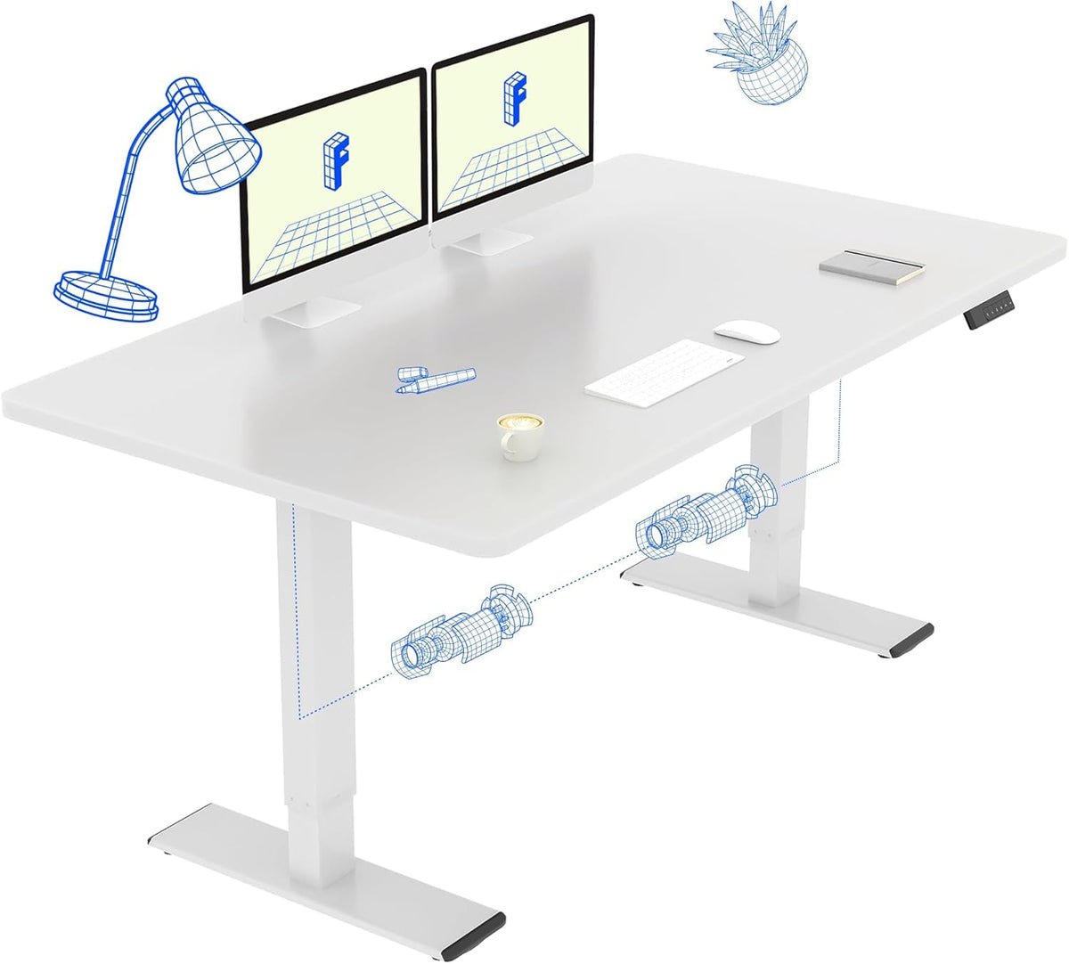 FLEXISPOT QB2 Elektrisch verstelbaar bureau met 2 motoren, 140 x 70 cm, in hoogte verstelbaar, zit-sta-functie, smartpanel met 4 geheugenposities en anti-botsingssysteem (Wit + Wit, 140 x 70 cm)