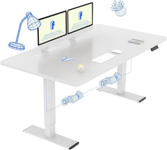 FLEXISPOT QB2 Elektrisch verstelbaar bureau met 2 motoren, 140 x 70 cm, in hoogte verstelbaar, zit-sta-functie, smartpanel met 4 geheugenposities en anti-botsingssysteem (Wit + Wit, 140 x 70 cm)