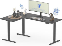 FLEXISPOT 180 x 120 cm, in hoogte verstelbaar bureau, elektrisch, met 4 geheugentoetsen, L-vormig hoekbureau met 3 poten, verstelbaar bureau (zwart)