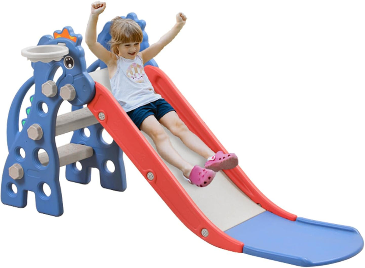 Aufun 3-in-1 opvouwbare kinderglijbaan, vrijstaande glijbaan, 135 x 53 x 67 cm, met basketbalmand, kinderglijbaan, babyglijbaan, indoor, speelplaats voor kinderen vanaf 1 - 6 jaar, voor binnen en