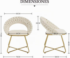 Chairus Set van 2 elegante fauteuils voor de woonkamer: fluwelen fauteuil met gouden onderstel, beige