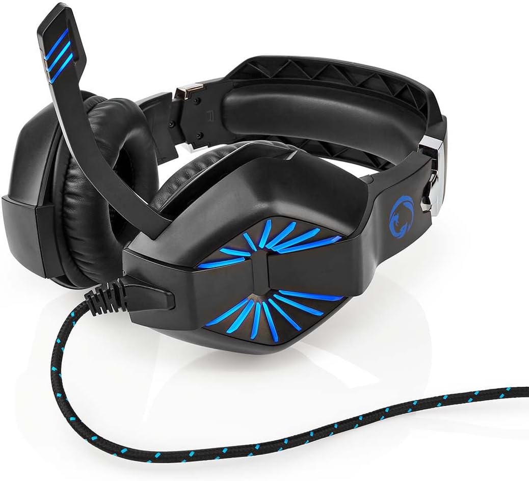 NEDIS Gaming Headset | Overoor | Stereo | USB Type-A / 2x 3.5 mm | Inklapbare microfoon | 2,20 m | LED Zwart •