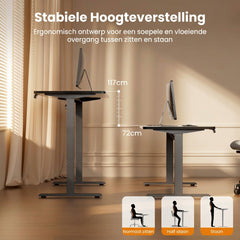 SOLAVERO Elektrisch bureau (140 cm), hoogteverstelling: 72 - 117 cm, draagvermogen: 70 kg, zwart