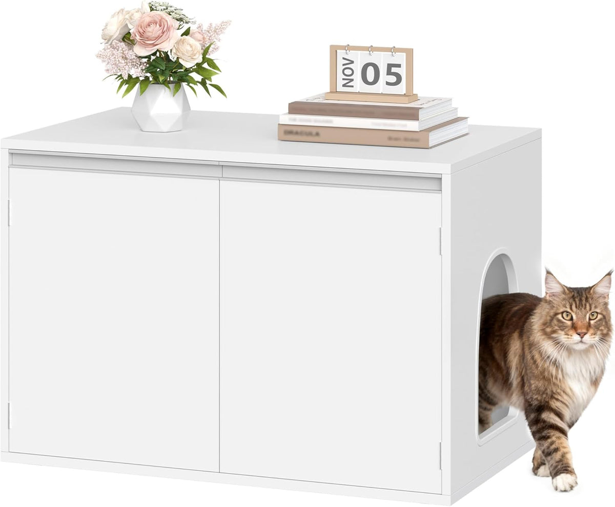 Hzuaneri CB01403X Kattenbak, kattenkast met afneembare scheidingswand, 80 x 48,3 x 48,5 cm, kattenhuis verstelbare inlaat (links of rechts) zijwand, antislip hoeken, wit CB01403X