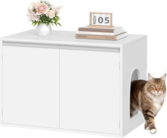 Hzuaneri CB01403X Kattenbak, kattenkast met afneembare scheidingswand, 80 x 48,3 x 48,5 cm, kattenhuis verstelbare inlaat (links of rechts) zijwand, antislip hoeken, wit CB01403X