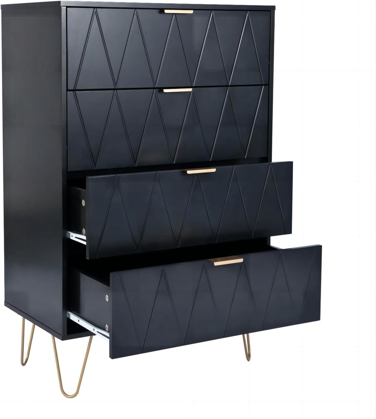 UEV Commode met laden, 60x34x91cm kast met 4 laden (zwart), opbergkast voor kleding, documenten, speelgoed