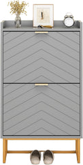 UEV Schoenenkast met 2 kleppen, smal, schoenenkast voor hal en woonkamer, schoencommode met kantelbeveiliging, schoenopslag, verstelbare scheidingswanden voor verschillende soorten schoenen, grijs