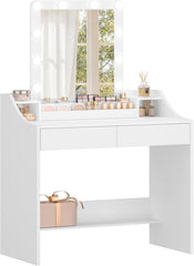 Hzuaneri Make-uptafel met ledverlichting, met spiegel, instelbare helderheid, kaptafel met 2 laden en 3 open vakken, modern, wit DT39503X