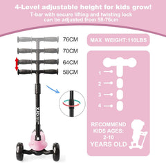 XJD Kinderstep, kinderstep voor 2-8 jaar, met 3 led-wielen, kickboard, vergrendelbare richting, verstelbare stuurhoogte, licht, belastbaarheid tot 50 kg •