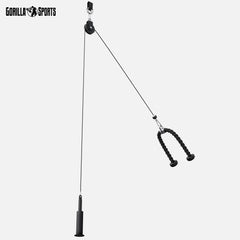 GORILLA SPORTS® Kabelkabel, fitnesssysteem, 2 m stalen kabel, katrol, triceps-touw, Olympische laadstift, halterschijfhouder, tot 150 kg, zwart - kabelaccessoires, home gym apparatuur