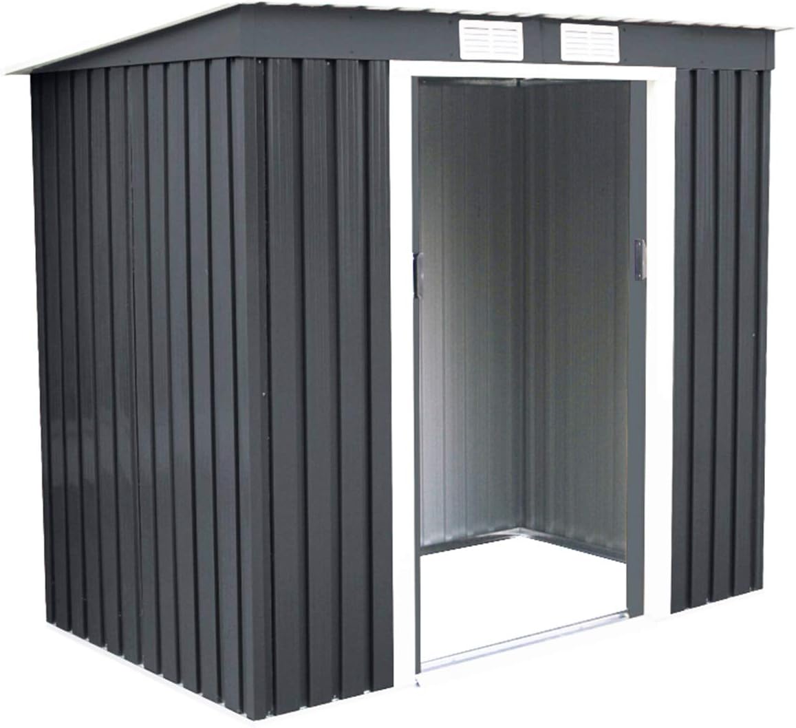 COSTWAY Metalen Schuur, Tuinhuis, Gereedschap opslag, Tuinhuisje, incl. Metal foundation 213 x 130 x 173 cm / 2,7 m in 2 kleuren, donkergrijs