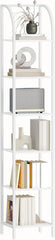 Hzuaneri Plank, boekenkast, 6 niveaus, staand rek, dvd-plank, smalle planken, industriële stijl, kantoorplank, metalen frame voor woonkamer, slaapkamer, keuken, wit BC56013W