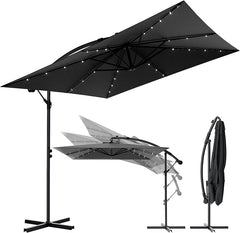 Zweefparasol - Tuinparasol - Parasol 350 cm - Met voet - Met Parasolhoes - Grijs/Zwart - Verdego