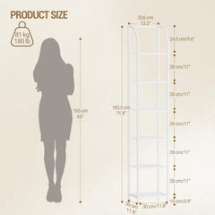 Hzuaneri Plank, boekenkast, 6 niveaus, staand rek, dvd-plank, smalle planken, industriële stijl, kantoorplank, metalen frame voor woonkamer, slaapkamer, keuken, wit BC56013W