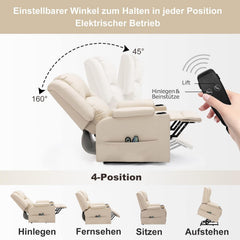 COMHOMA Elektrische opstastoel, relaxstoel, televisiestoel, massagestoel met ligfunctie, stoel met opstahulp, powerlift-ligstoel voor ouderen (wit)