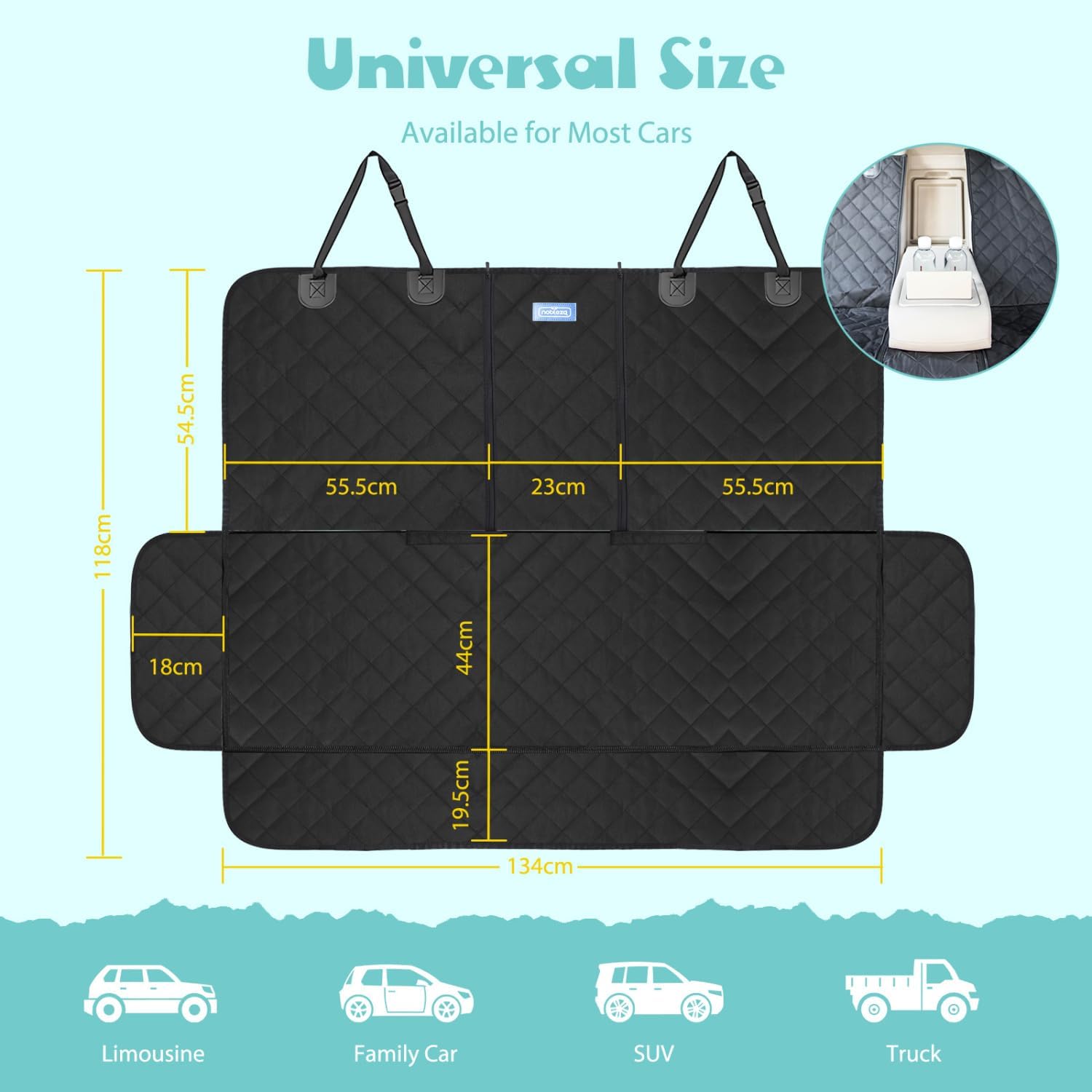 Hondendeken auto achterbank - hondenmat - 137x121 cm - Zwart - Nobleza