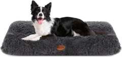 Nobleza Hondenbed voor grote honden, hondenkussen, wasbaar, lang pluche hondenbed, zacht en wollig, hondenmat met antislip onderkant, huisdierbed, hondenmatras, donkergrijs, 95 x 60 cm