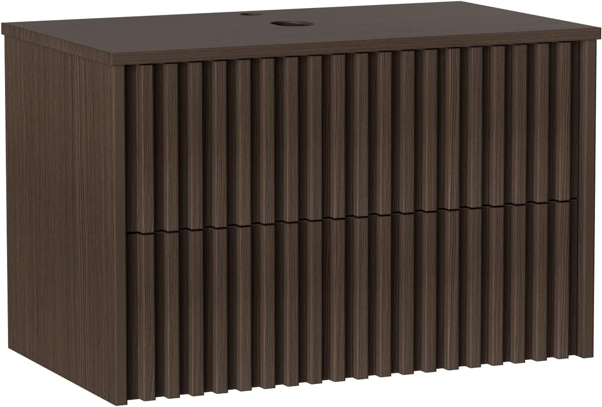 UEV Wastafelonderkast voor gastentoilet/kleine badkamer, wastafel klein 81 cm, badkamerkast, badkamerkast, wastafelonderkast hangend, wastafel voldoende opbergruimte ruimtebesparend, donkerbruin, zonder wastafel