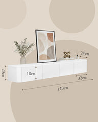 Zwevende tv-kast hangend, 140 cm, kast met led, moderne tv-kast met laden, wandmontage, tv-board, sideboard voor woonkamer