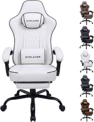 GTPLAYER Ergonomische gamingstoel, bureaustoel, draaibare en in hoogte verstelbare zitting met gesynchroniseerde armleuningen, lendenkussen, hoofdkussen en extra dikke zitting, wit