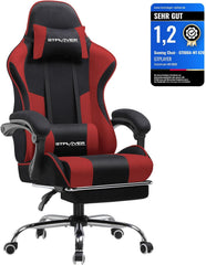 GTPLAYER Gaming stoel, stof, bureaustoel, massage gamingstoel, ergonomische gamerstoel met voetensteun, gevoerde gamingstoel, draaistoel, 150 kg, rood - GT800A