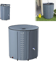 Opvouwbare regenton met schaalverdeling, 750L regenton van mat PVC zeildoek, draagbare watertank met afvoer, vat met deksel, ijsbadvat, IBC-tank regenton accessoires voor de tuin, grijs