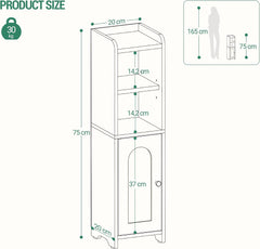 Hzuaneri Badkamerkast, toiletkast met deuren, smalle badkamerplank, verstelbare planken, ruimtebesparend, voor badkamer, woonkamer, 20 x 20 x 75 cm, wit BC19703X