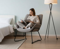 WAHSON Fauteuil woonkamer lounge stoel moderne leesstoel gestoffeerde oorfauteuil met metalen poten voor slaapkamer/woonkamer, linnen, grijs
