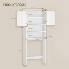 Hzuaneri Wasmachinekast, wasmachinekast, met 2 deuren, Toiletrek, verstelbare planken, badkamerrek boven wasmachine/toilet, 24 x 65 x 185 cm, wit, LR65003X