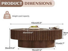 ZUOWENYG Ovale trommelvormige salontafel (Walnoot 110x60cm) Moderne theetafel van gegroefd hout, eigentijdse salontafel voor de woonkamer