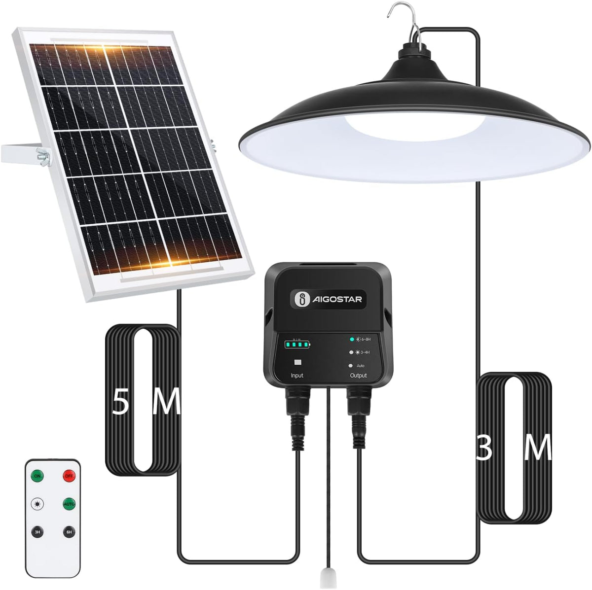 Aigostar Hanglamp op zonne-energie, 8 m kabel, voor buiten, hangend met afstandsbediening en trekkoord, 6000 mAh, grote batterijcapaciteit, IP65 waterdicht, zonnelamp voor binnen en buiten, tuin