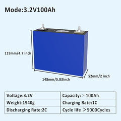 Batterij klasse A - 4 stuks - 3,2V - 100 Ah - Deep Cycle - Lifepo4