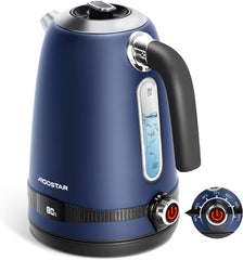 Waterkoker met temperatuurregeling - Retro - met LED - 1.7L - 2200W - Donkerblauw
